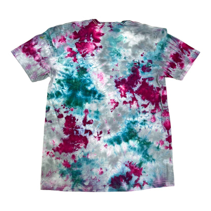 Adult Large Teal Gray and Fuchsia Scrunch Ice Dye Tie Dye Shirt