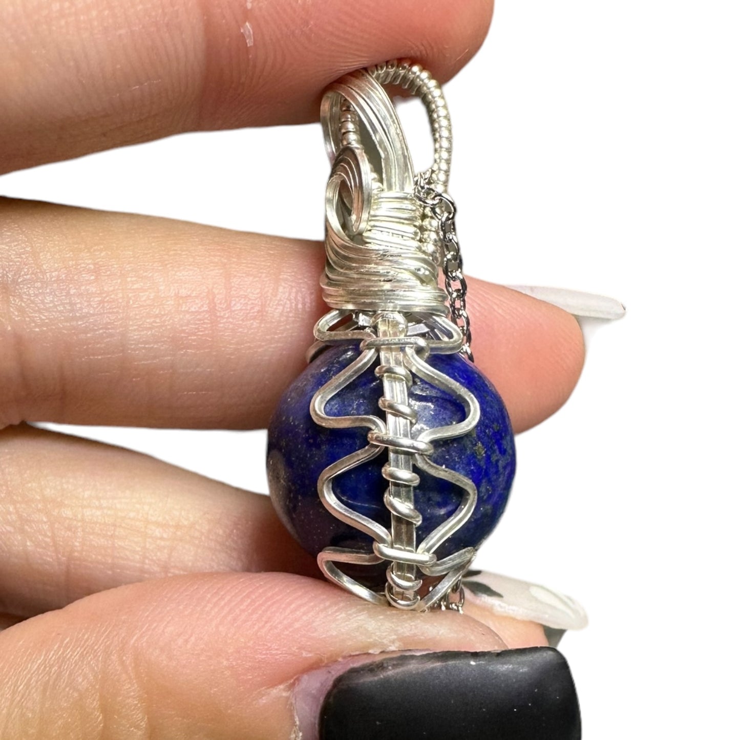 Sterling Silver | 14KT Gold Filled Wire Wrapped Lapis Lazuli Crystal Fidget Bezel Pendant