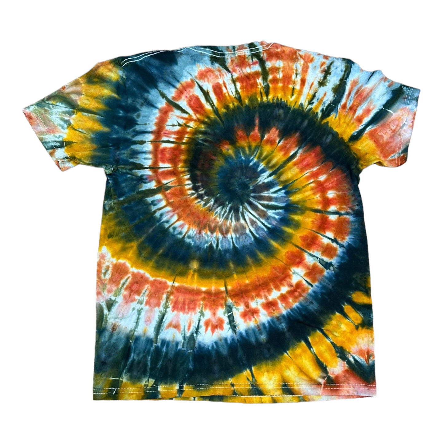 Adult Medium Red Black and Golden Yellow Spiral Ice Dye Tie Dye Shirt