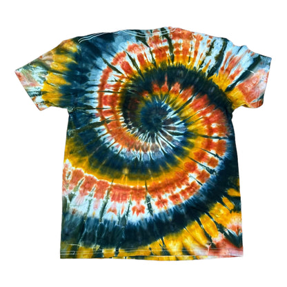 Adult Medium Red Black and Golden Yellow Spiral Ice Dye Tie Dye Shirt