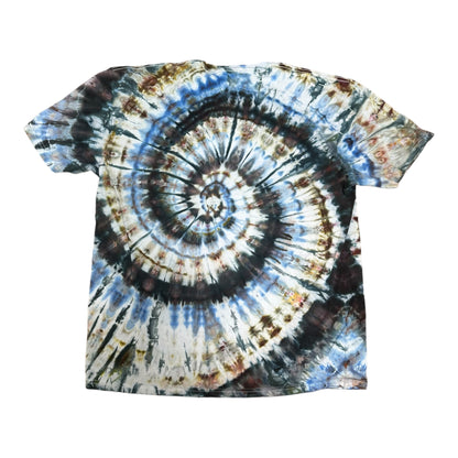 Adult XL Black Blue and Brown Spiral Ice Dye Tie Dye Tshirt