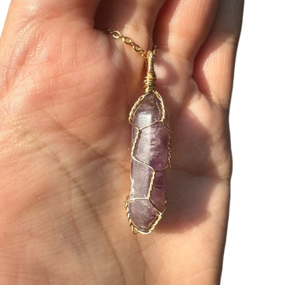 Sterling Silver | 14KT Gold Filled Wire Wrapped Amethyst Caged Pendant