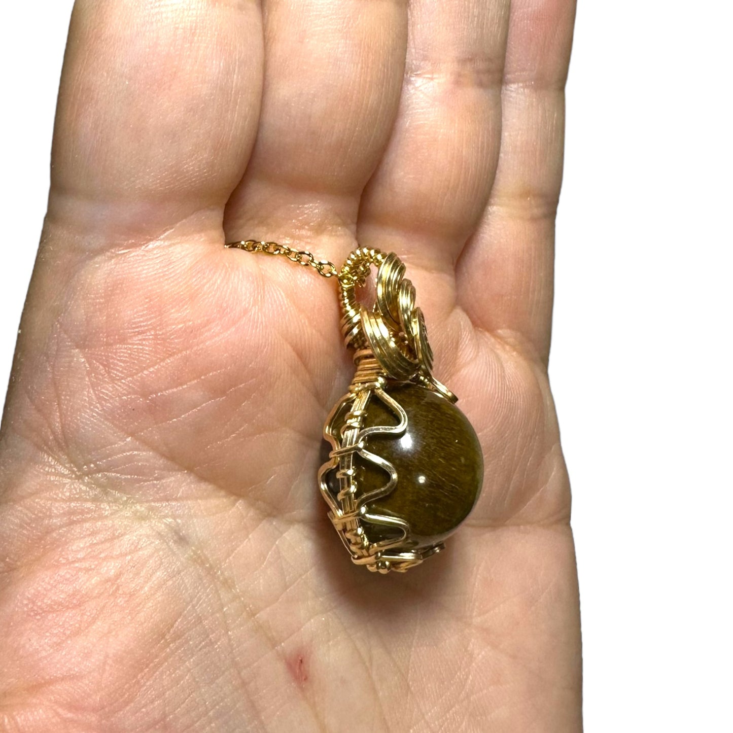 Sterling Silver |14KT Gold Filled Wire Wrapped Tiger's Eye Crystal Fidget Bezel Pendant