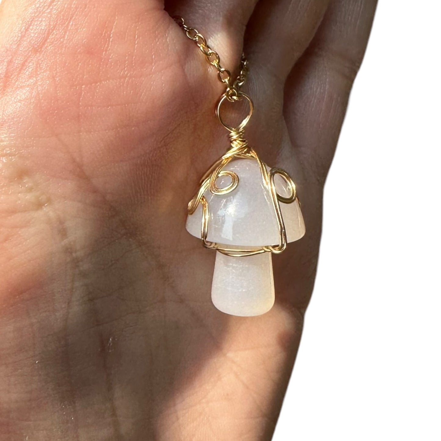 Sterling Silver | 14KT Gold Filled Wire Wrapped Chalcedony Mushroom Crystal Pendant