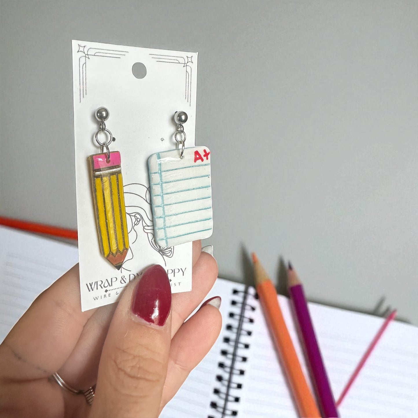 Hypoallergenic Clay Homework and Pencil Dangle Earrings