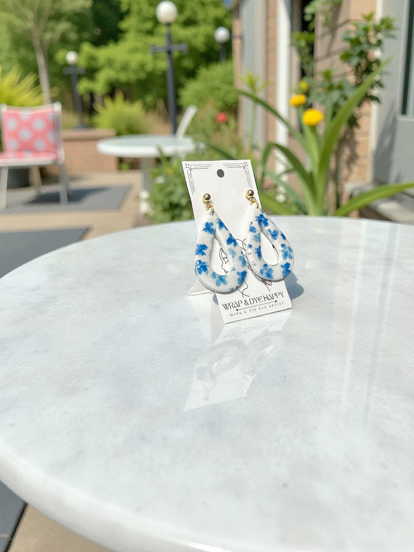 Hypoallergenic Blue Wildflower Floral Teardrop Clay Dangle Earrings