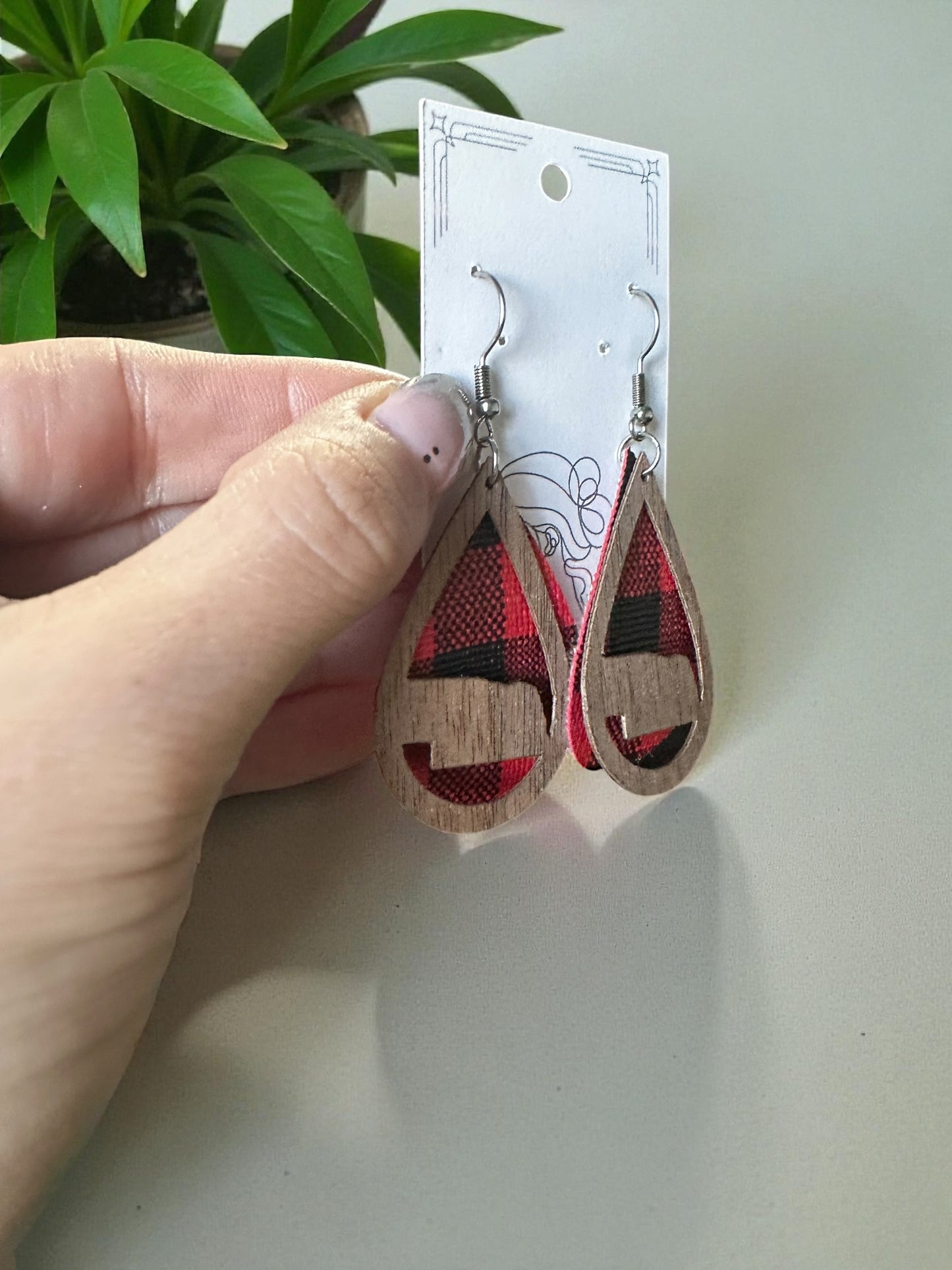 Painted | Natural Wood Hypoallergenic Nebraska Solid Huskers Go Big Red Wood Laser Engraved Wood Earrings