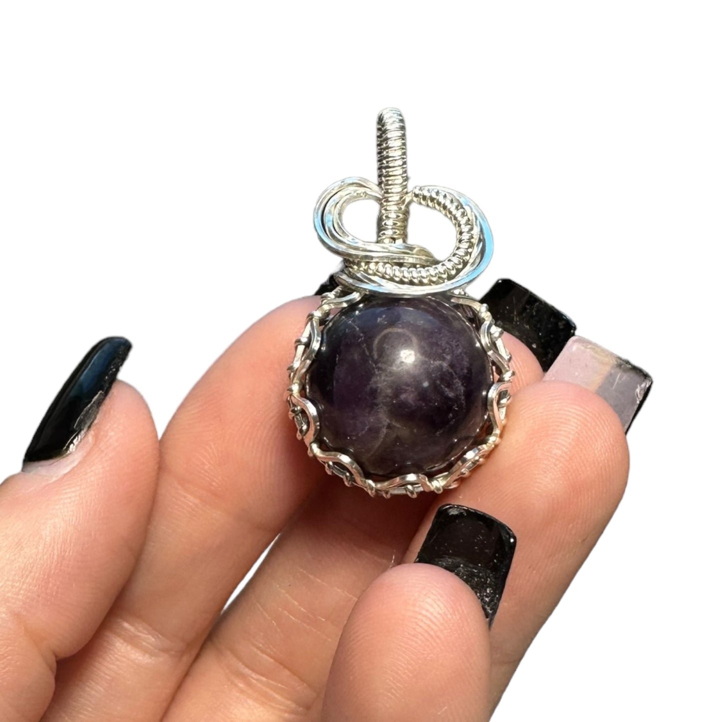 Sterling Silver Wire Wrapped Amethyst Crystal Fidget Bezel Pendant