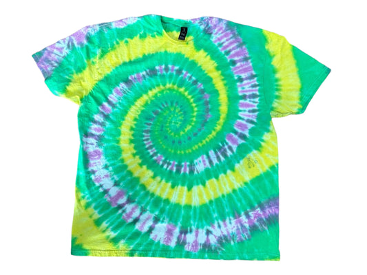 Adult 2XL Yellow Green and Purple Spiral Tie Dye Shirt