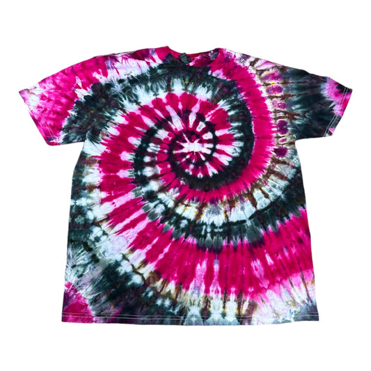 Adult XL Hot Pink and Black Spiral Ice Dye Tie Dye