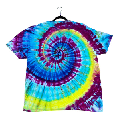 Adult 2XL Purple Aqua Blue and Yellow Spiral Ice Dye Tie Dye Shirt