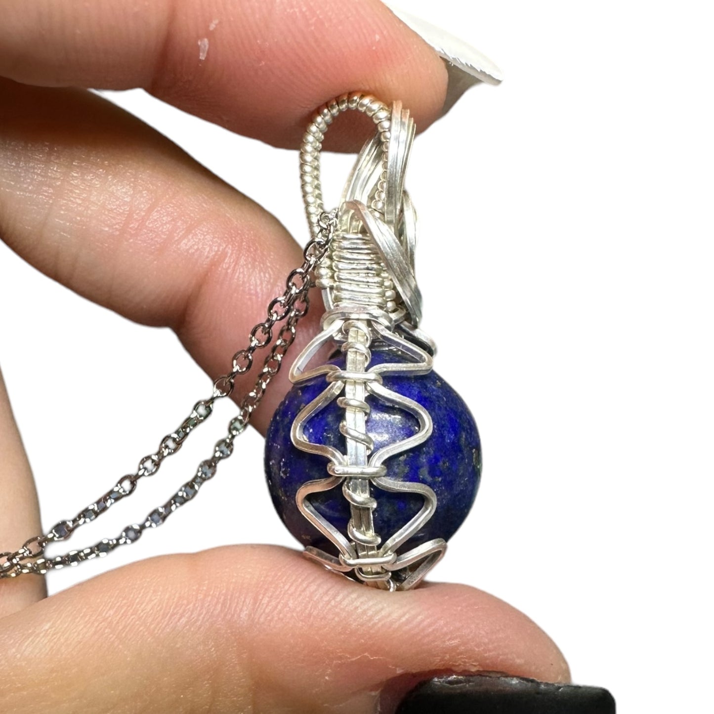 Sterling Silver | 14KT Gold Filled Wire Wrapped Lapis Lazuli Crystal Fidget Bezel Pendant