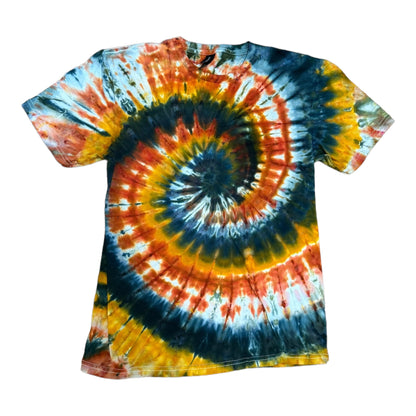 Adult Medium Red Black and Golden Yellow Spiral Ice Dye Tie Dye Shirt