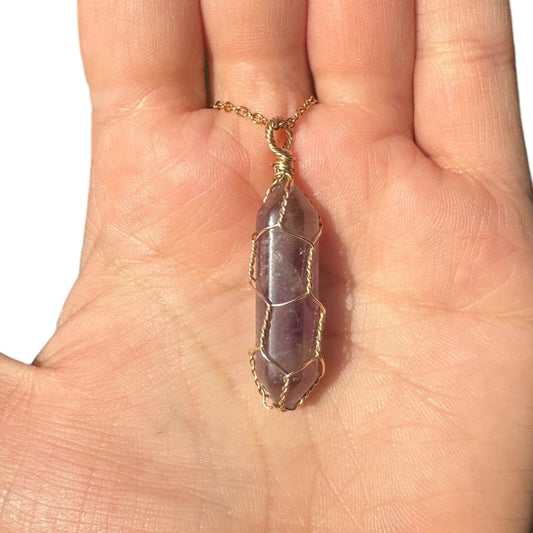 Sterling Silver | 14KT Gold Filled Wire Wrapped Amethyst Caged Pendant