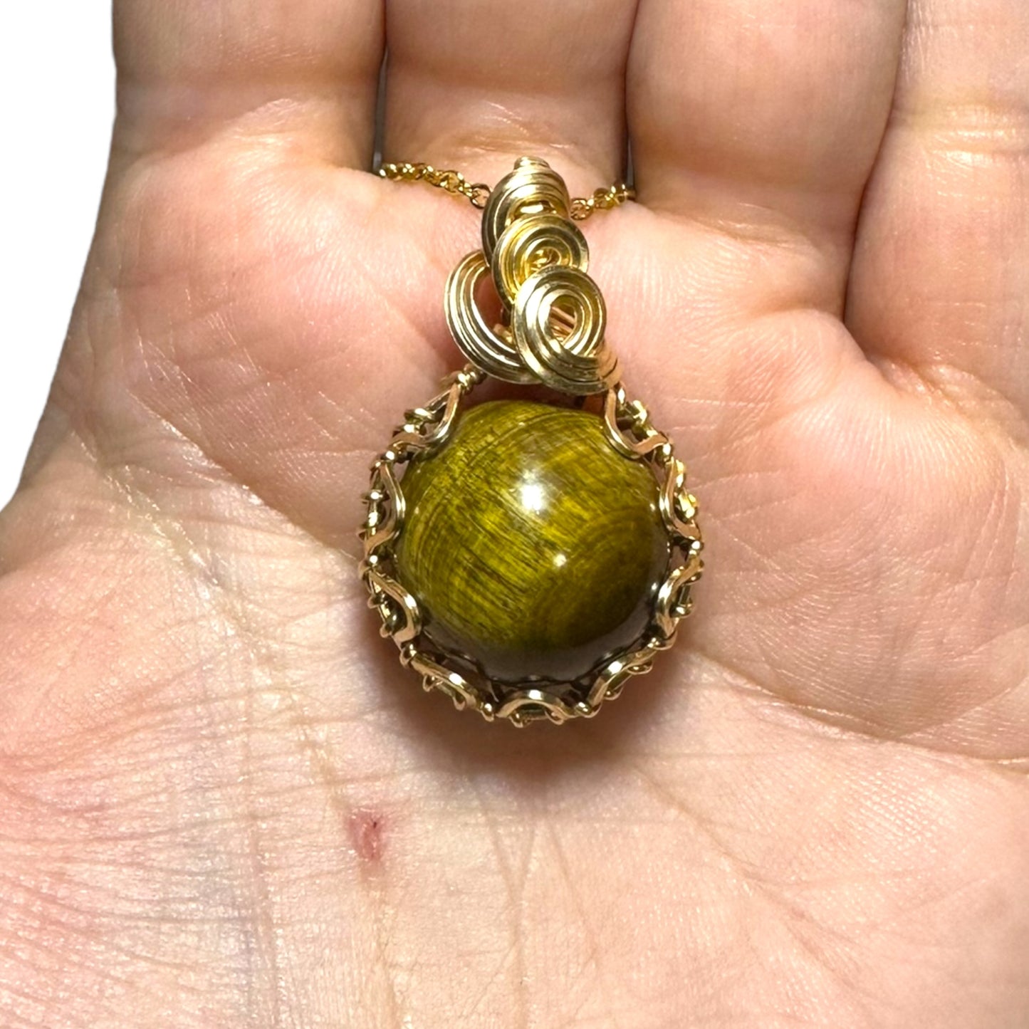 Sterling Silver |14KT Gold Filled Wire Wrapped Tiger's Eye Crystal Fidget Bezel Pendant