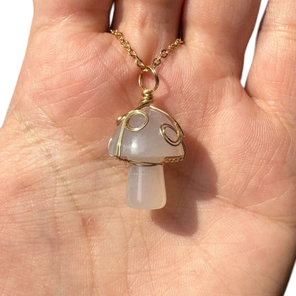 Sterling Silver | 14KT Gold Filled Wire Wrapped Chalcedony Mushroom Crystal Pendant