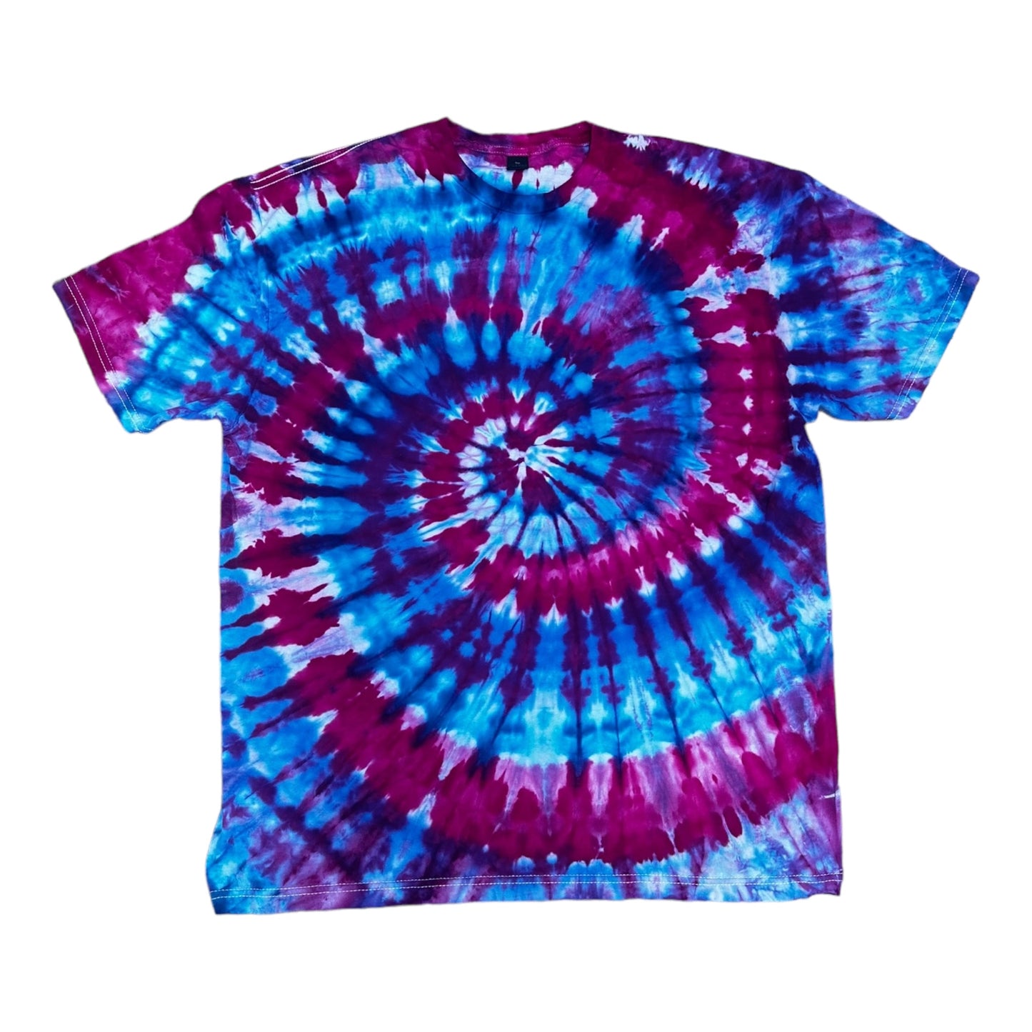 Adult XL Blue Turquoise and Purple Spiral Ice Dye Tie Dye Shirt