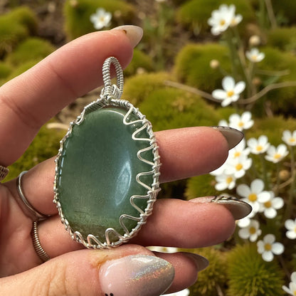 Sterling Silver Wire Wrapped Jade Worry Stone Crystal Pendant
