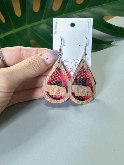 Painted | Natural Wood Hypoallergenic Nebraska Solid Huskers Go Big Red Wood Laser Engraved Wood Earrings