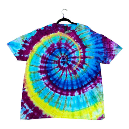 Adult 2XL Purple Aqua Blue and Yellow Spiral Ice Dye Tie Dye Shirt