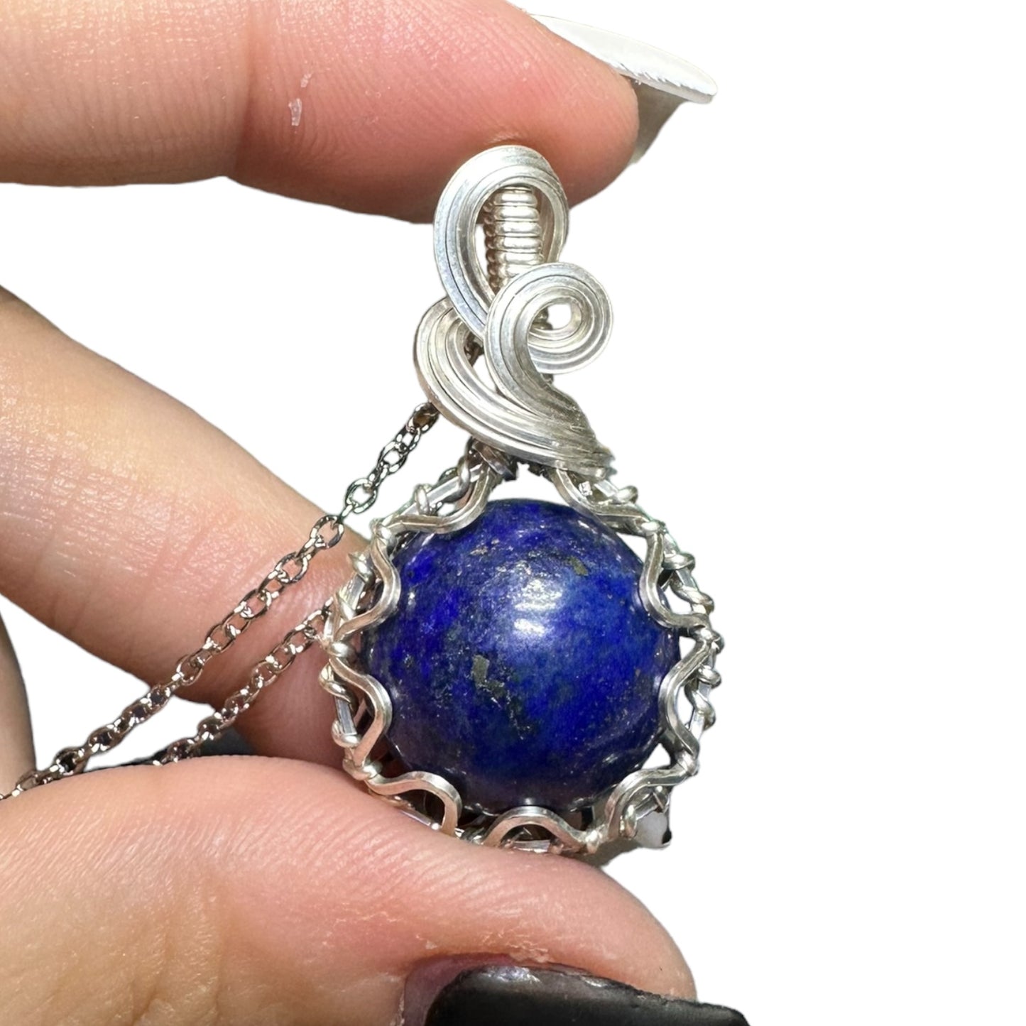 Sterling Silver | 14KT Gold Filled Wire Wrapped Lapis Lazuli Crystal Fidget Bezel Pendant