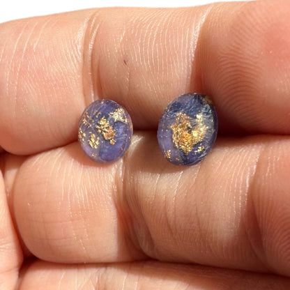 8MM Hypoallergenic Dark Purple and Gold Leaf Faceted Epoxy Resin Earrings