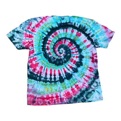 Adult XL Hot Pink Blue Green and Teal Spiral Ice Dye Tie Dye TShirt