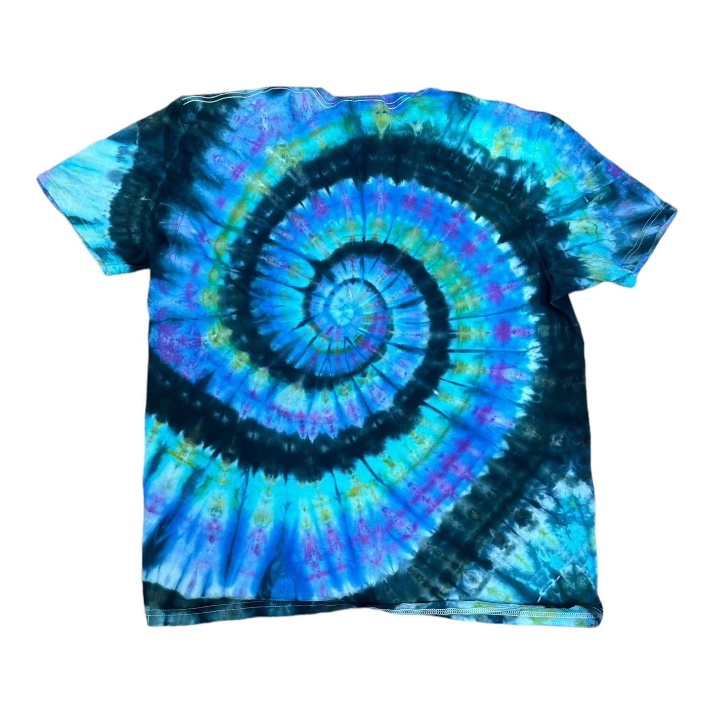 Adult XL Purple Green Golden Black Yellow and Blue Spiral Ice Dye Tie Dye Shirt