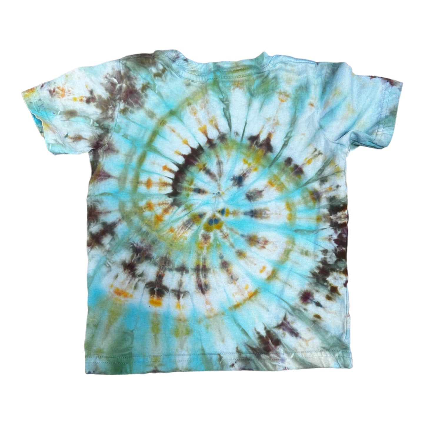 Toddler 2T Yellow Blue Brown Yellow and Green Spiral Ice Dye Tie Dye Shirt