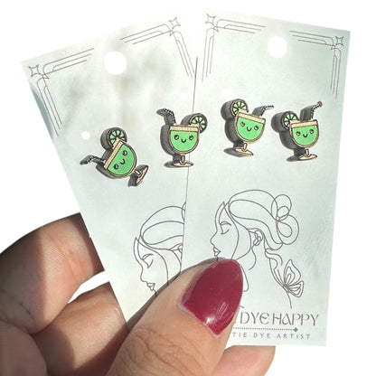 Hypoallergenic Hand Painted Margaritas Laser Engraved Wood Stud Earrings