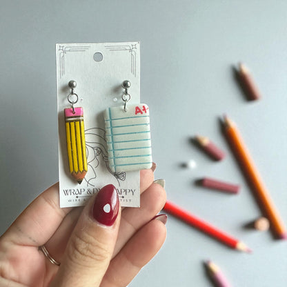 Hypoallergenic Clay Homework and Pencil Dangle Earrings