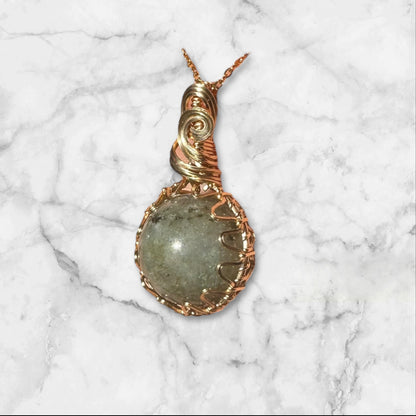 Sterling Silver | 14KT Gold Filled Wire Wrapped Labradorite Crystal Fidget Bezel Pendant