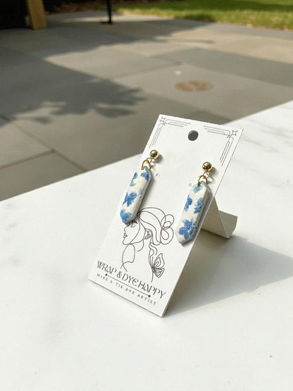 Hypoallergenic Blue Wildflower Floral Teardrop Clay Dangle Earrings
