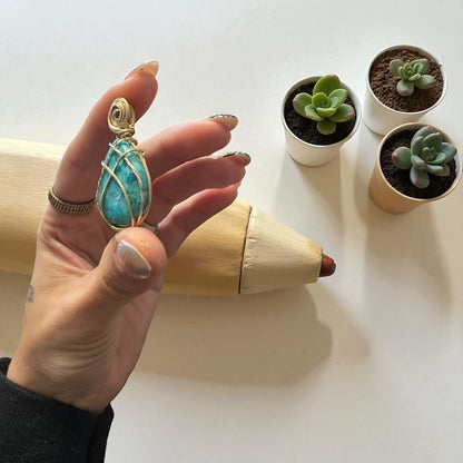 14kt Gold Filled Wire Wrapped Turquoise Crystal Bezel Pendant