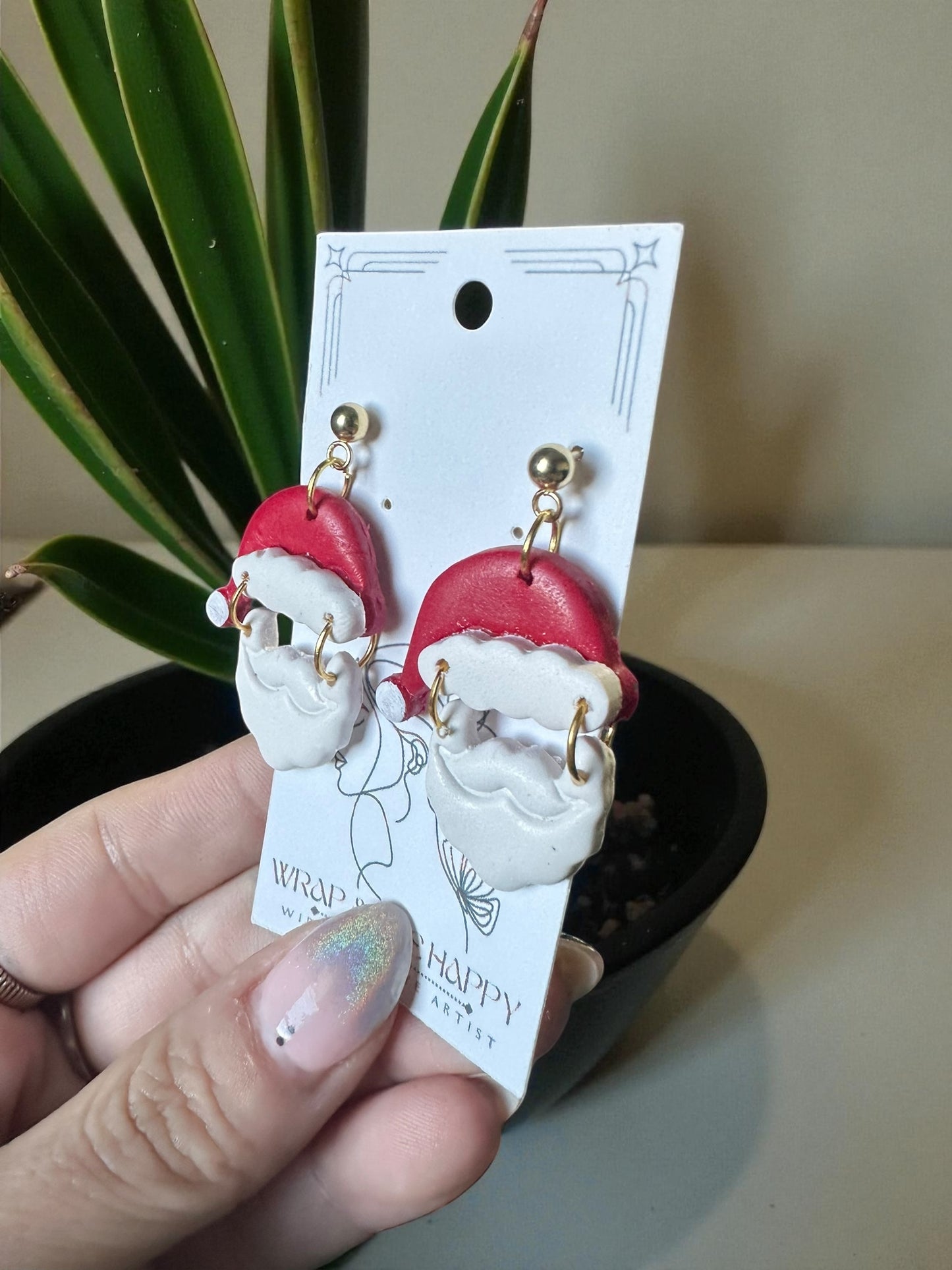 Hypoallergenic Clay Santa Dangle Clay Earrings