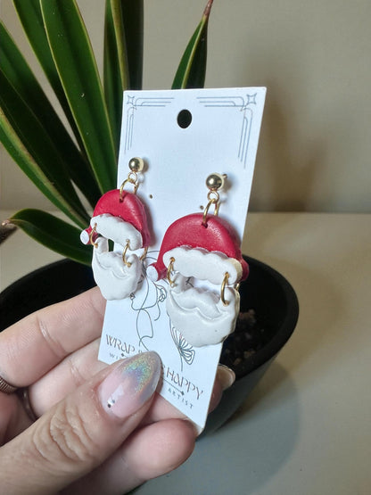 Hypoallergenic Clay Santa Dangle Clay Earrings