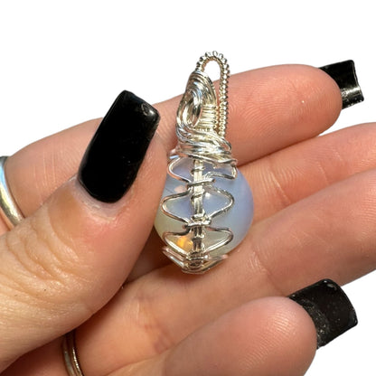 Sterling Silver | 14KT Gold Filled Wire Wrapped Opalite Crystal Fidget Bezel Pendant