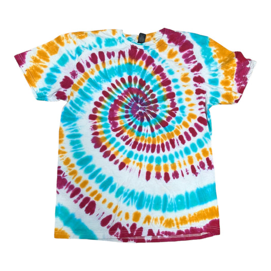Adult Medium Golden Yellow Turquoise and Fuchsia Spiral Tie Dye Shirt