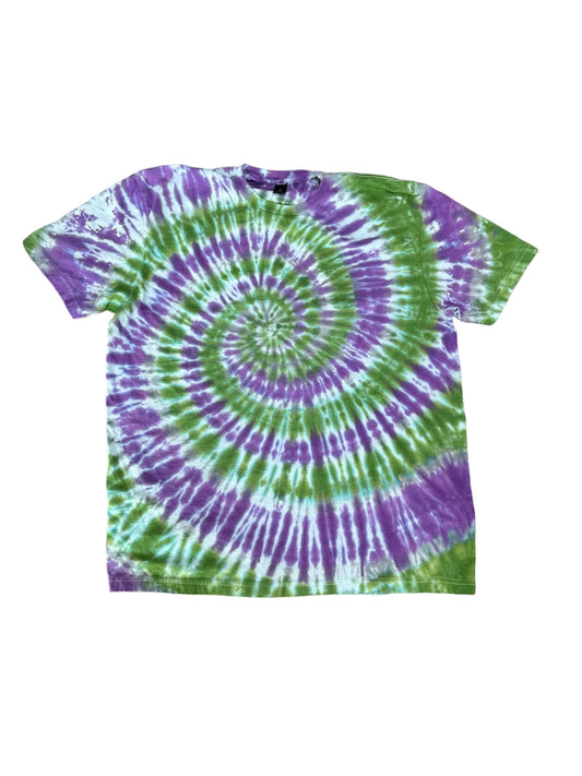 Adult XL Green and Purple Spiral Tie Dye Shirt