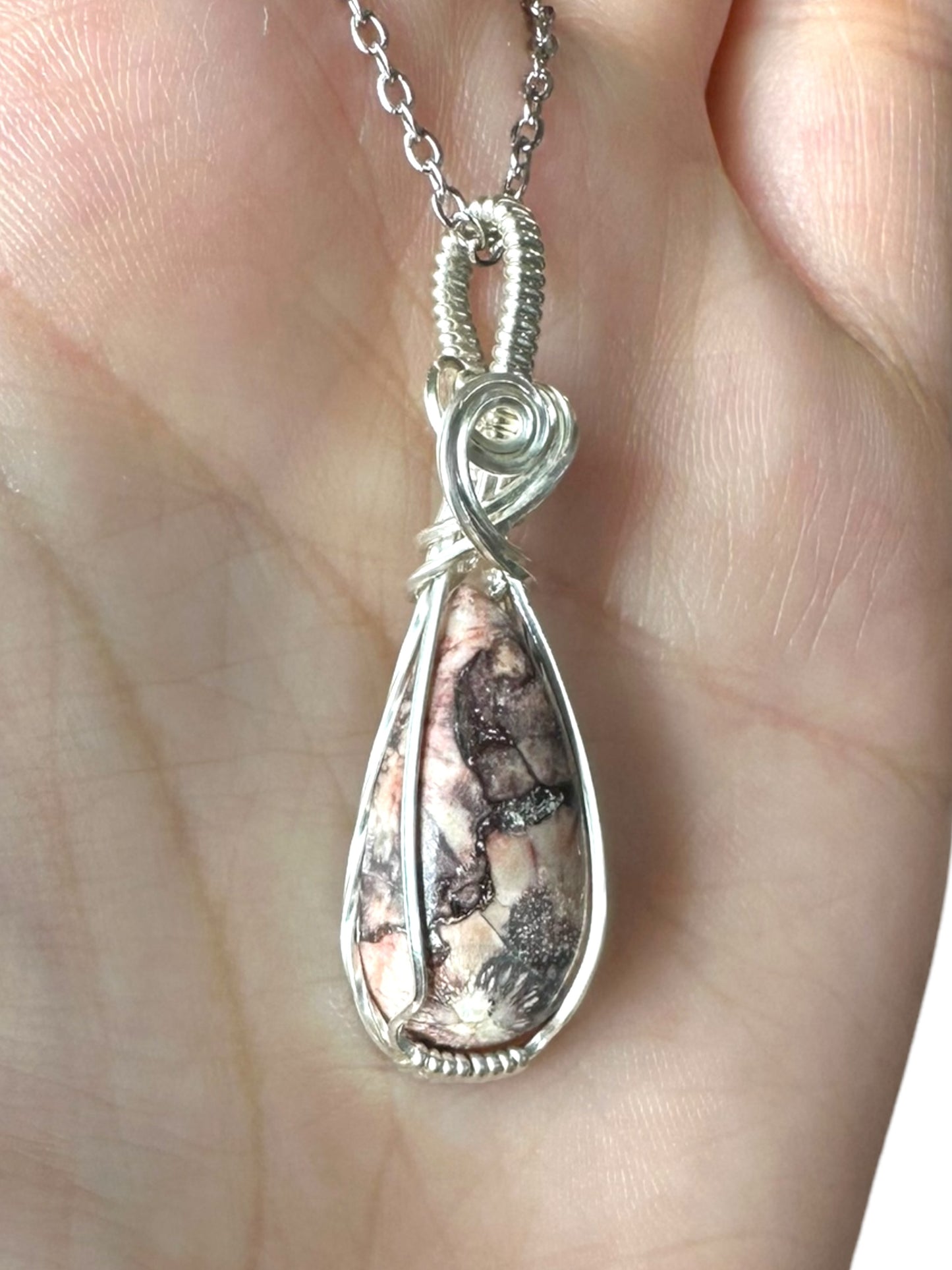 Sterling Silver Wire Wrapped Bird's Eye Jasper Crystal Bezel Pendant