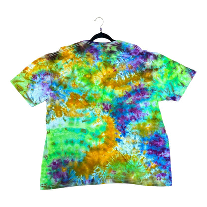 Adult 2XL Golden Yellow Lime Green Blue and Purple Scrunch Ice Dye Tie Dye Shirt