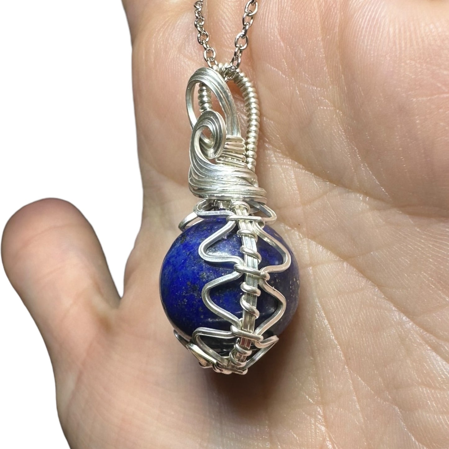 Sterling Silver | 14KT Gold Filled Wire Wrapped Lapis Lazuli Crystal Fidget Bezel Pendant