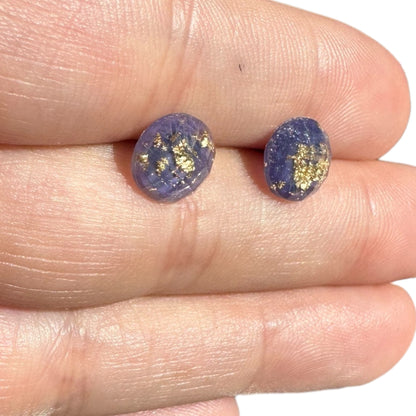 8MM Hypoallergenic Dark Purple and Gold Leaf Faceted Epoxy Resin Earrings