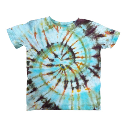 Toddler 2T Yellow Blue Brown Yellow and Green Spiral Ice Dye Tie Dye Shirt