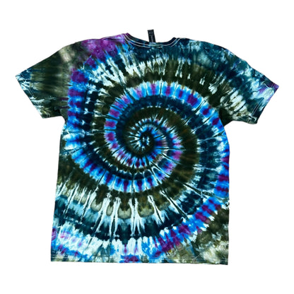 Adult Large Blue Purple and Green Spiral Ice Dye Tie Dye Shirt