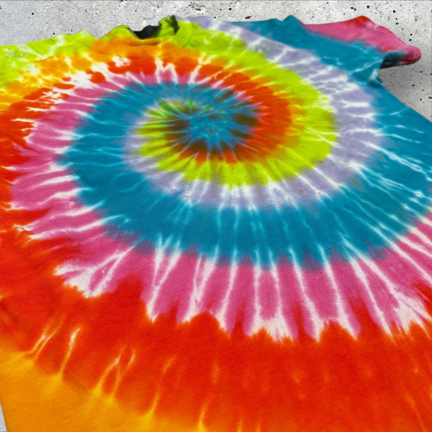 Youth Large Neon Rainbow Spiral Tie Dye Shirt