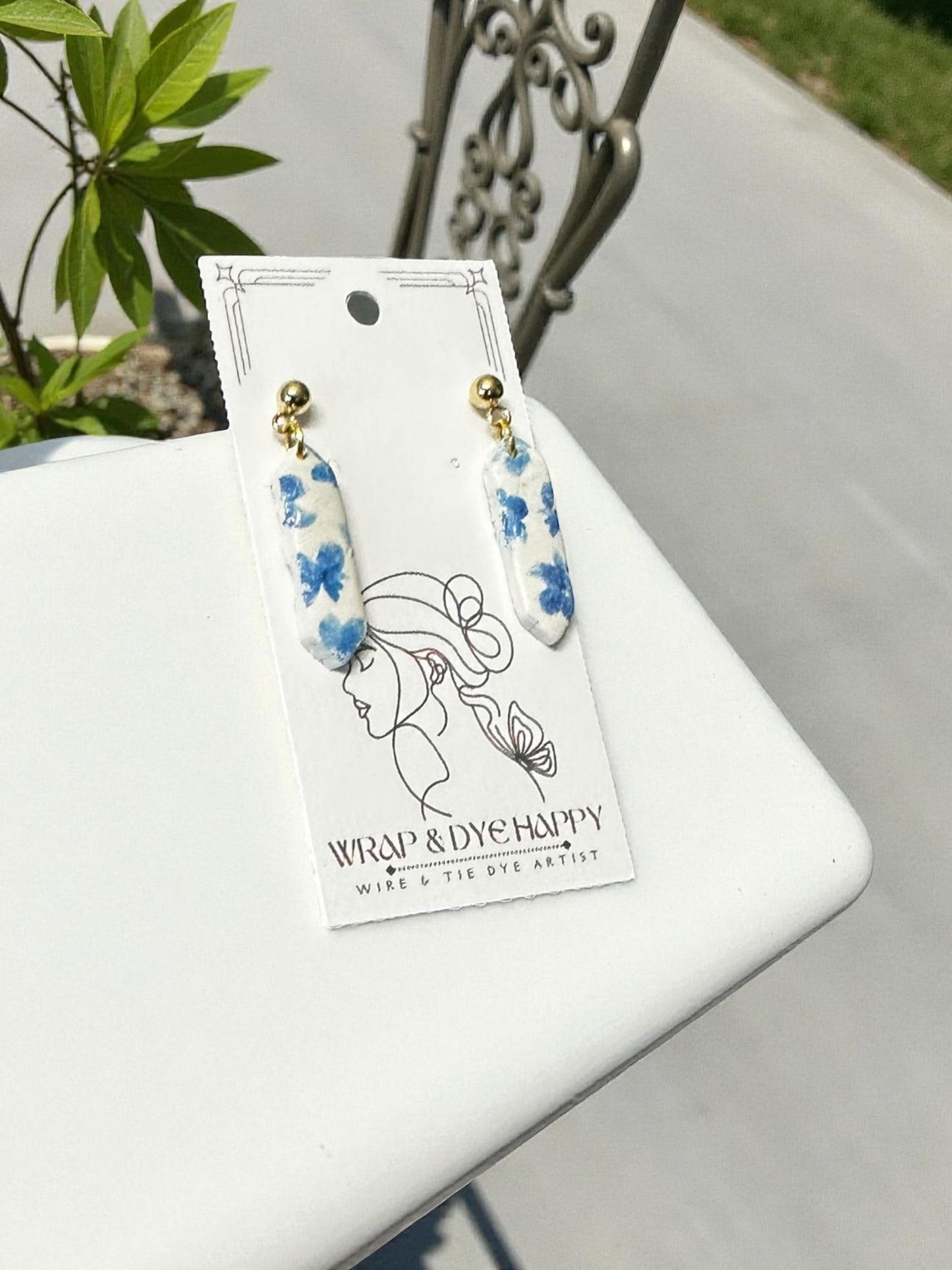 Hypoallergenic Blue Wildflower Floral Teardrop Clay Dangle Earrings