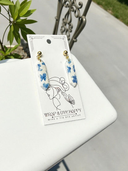 Hypoallergenic Blue Wildflower Floral Teardrop Clay Dangle Earrings
