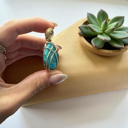 14kt Gold Filled Wire Wrapped Turquoise Crystal Bezel Pendant