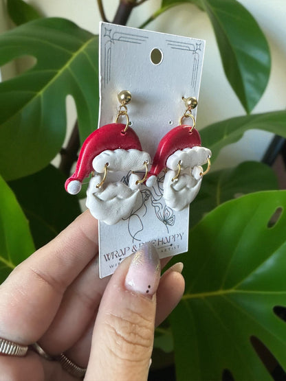 Hypoallergenic Clay Santa Dangle Clay Earrings